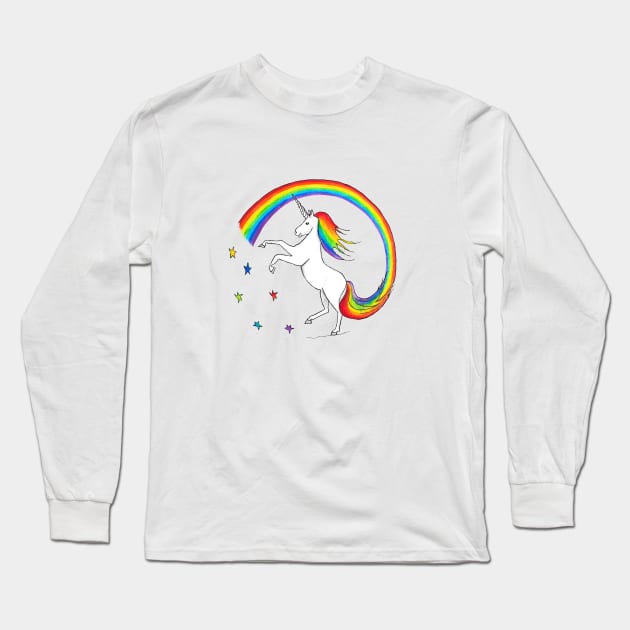 Rainbow Unicorn with Colourful Stars Positive Print Long Sleeve T-Shirt by Maddybennettart